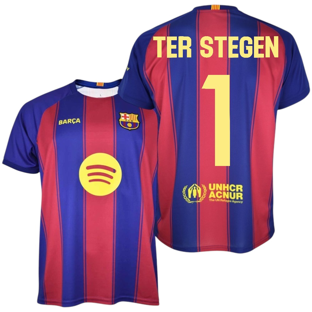 Barça - Camiseta Réplica Oficial 25/26 - Jugador TER STEGEN Nº1 - Colores Blaugrana - Tejido Transpirable - Detalles bordados.