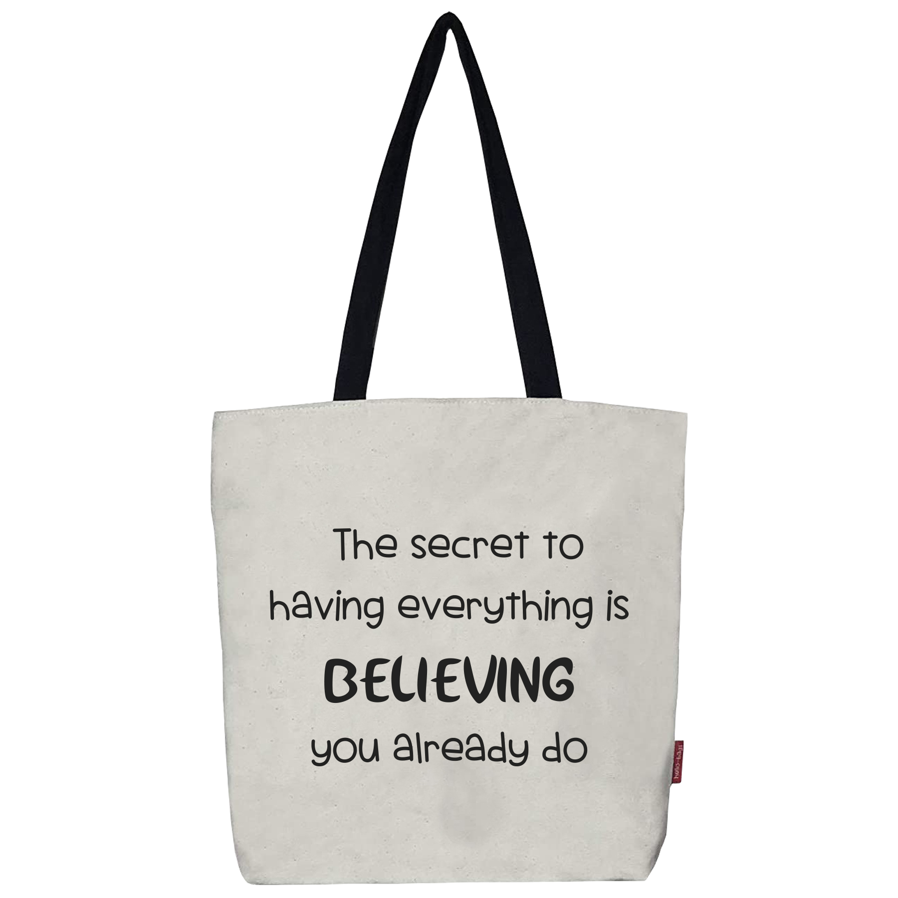 Hello-Bags. Bolso tote bag con cremallera, forro y bolsillo interior. Exterior: Algodón 100%. Incluye sobre kraft de regalo. Modelo THE SECRET. Color: Crudo / Negro. Medidas: 37x38 cm.