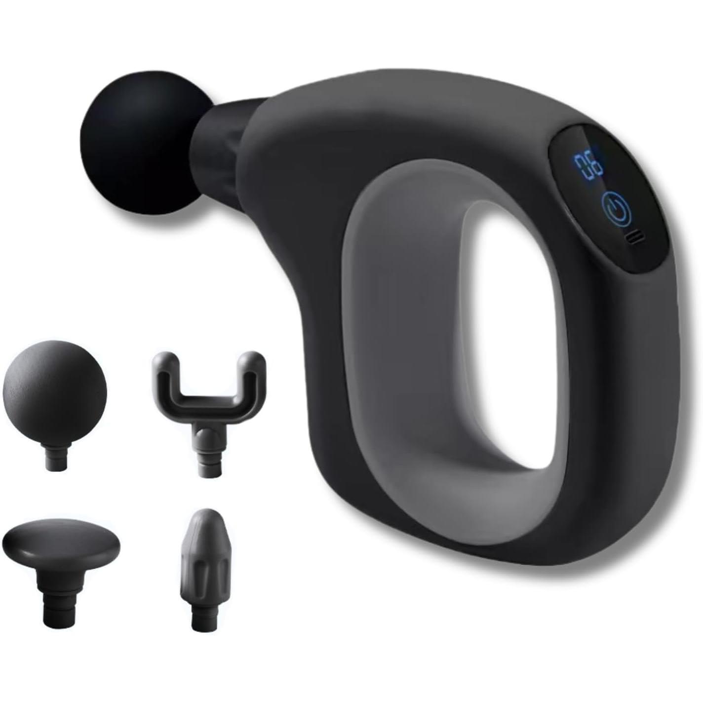 Masajeador portátil, pistola de masaje de tejido muscular profundo, masajeador silencioso adecuado para gimnasios de oficina familiar, incluyendo 4 cabezas de masaje, pantalla lcd, negro