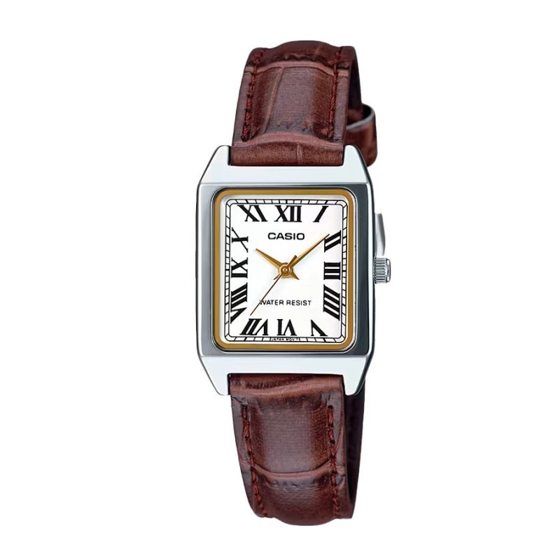 reloj analógico para mujer Casio LTP-V007L-7B2 Diseño rectangular clásico con correa de cuero