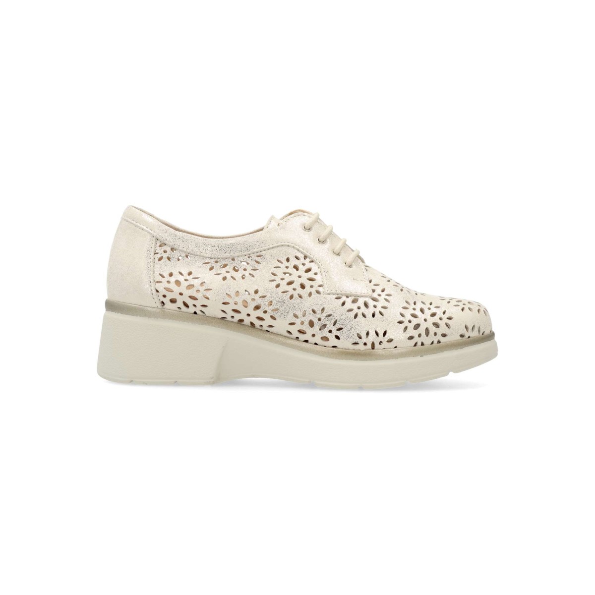 PITILLOS - Zapato blucher piel troquelada geométrica para mujer, cómodo con plantilla acolchada extraíble y suela de goma, cuña 4,5 cm