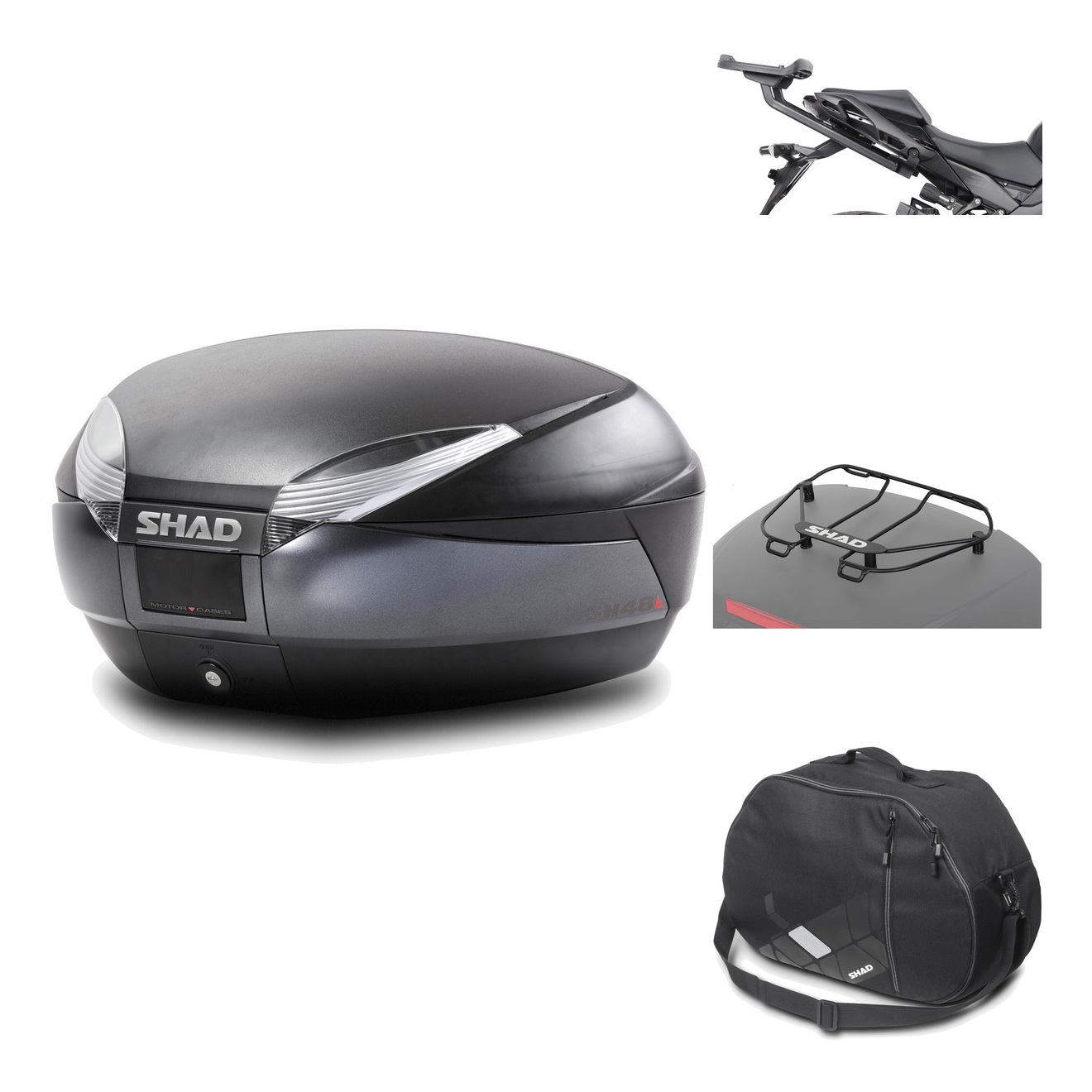 Baul Trasero + Herraje Montaje + Accesorios Sh48 Dark Grey Premium KIT-190520
