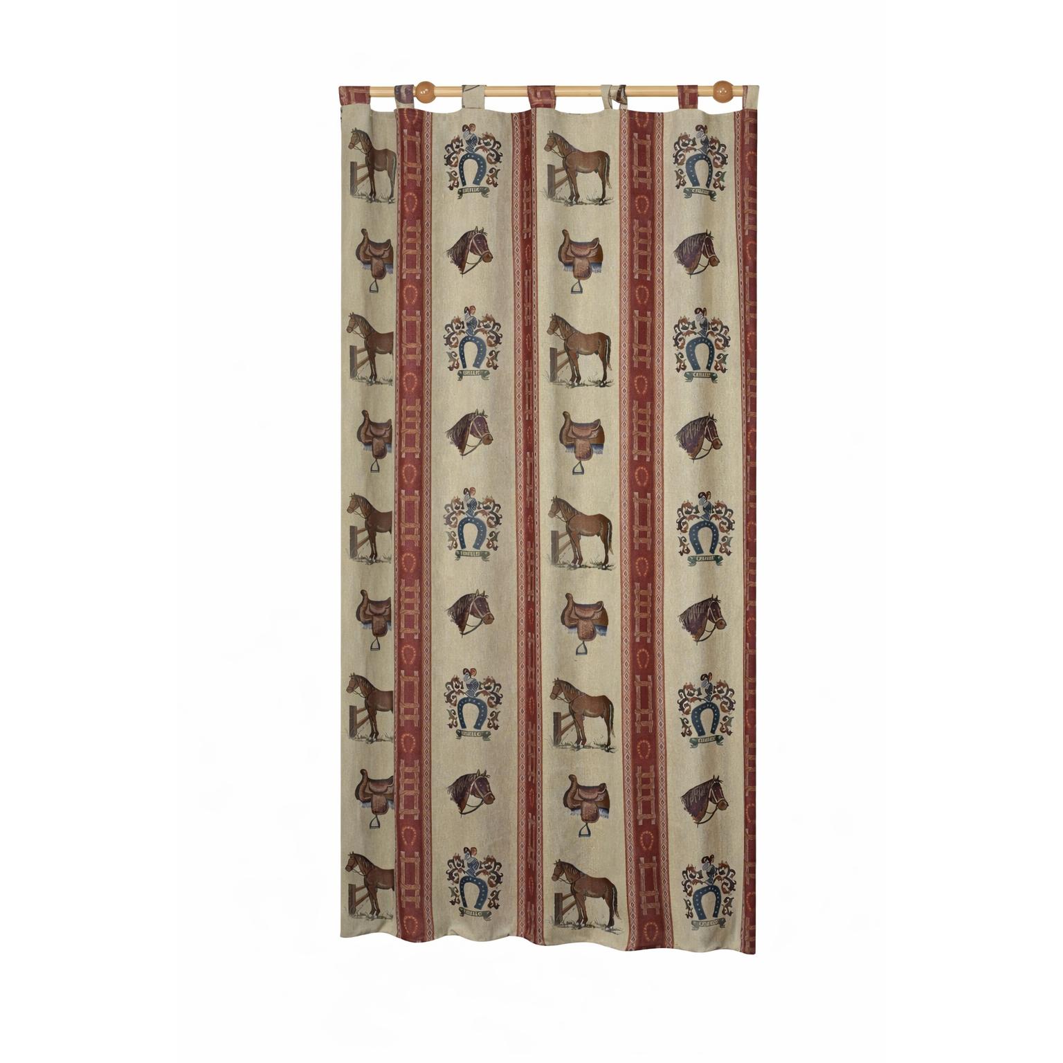 VALENTIA HOME Cortina Alpujarra Herradura Rojo 140x260 cm | Trabillas | Apta para Interior y Exterior | Estilo Rústico Andaluz, Tema Ecuestre