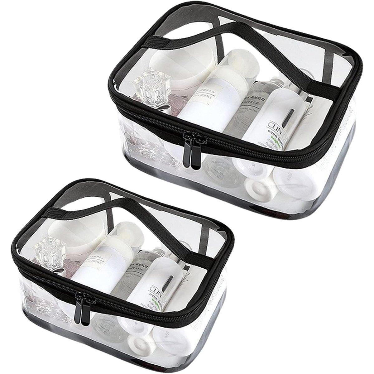 Neceser transparente - Neceser portátil de 2 piezas - Neceser transparente - Cremallera impermeable con asa - Bolsa de viaje - 24 * 9 * 20 cm + 20 * 9 * 18 cm