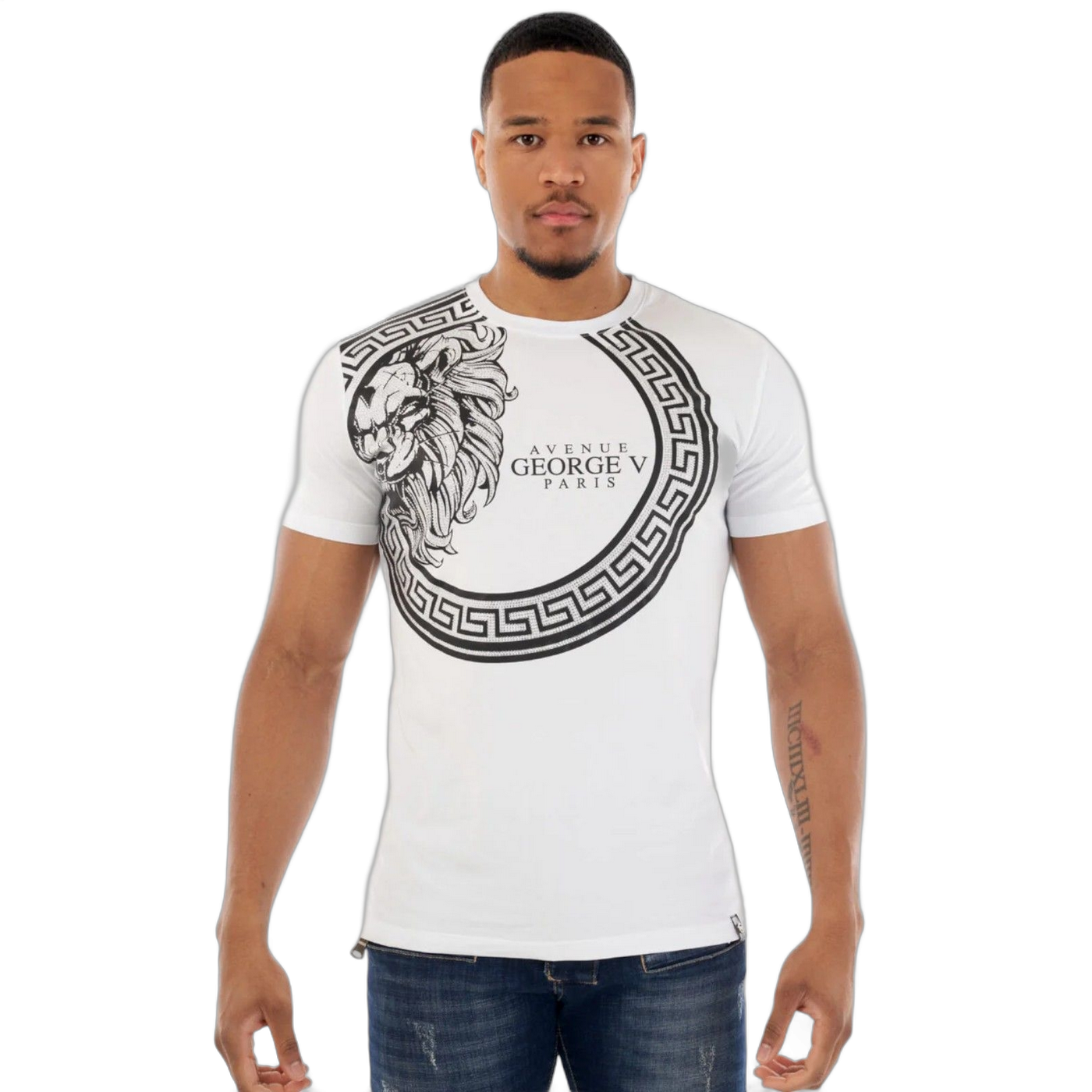 Camiseta George V Paris Barroco Cabeza de Leon Blanco Hombre Moderno, Ropa casual 95% Algodón, 5% Elastano