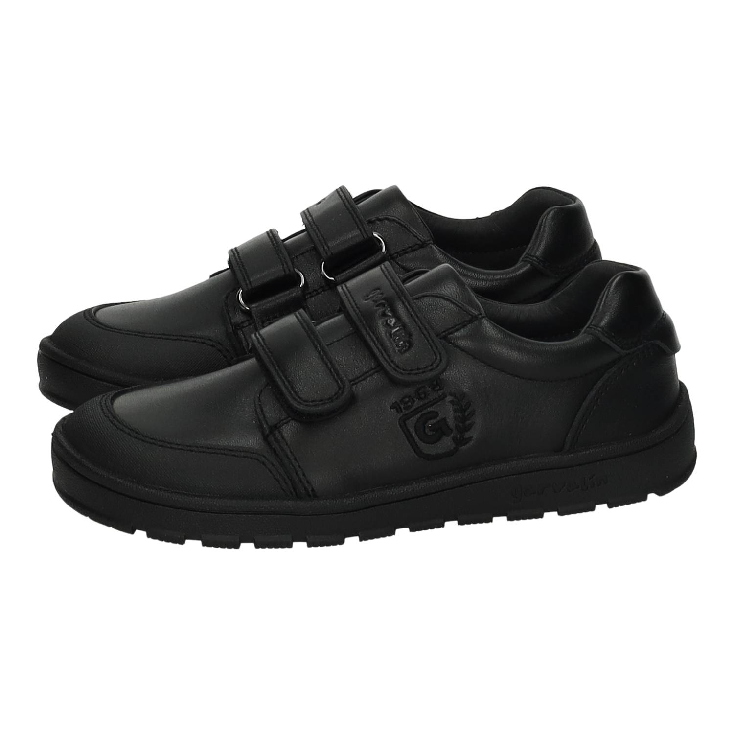 Zapato Colegial marca GARVALÍN para niño en color negro. Zapatos colegiales niño Garvalín negros con puntera reforzada y cierre de cinta textil adhesiva