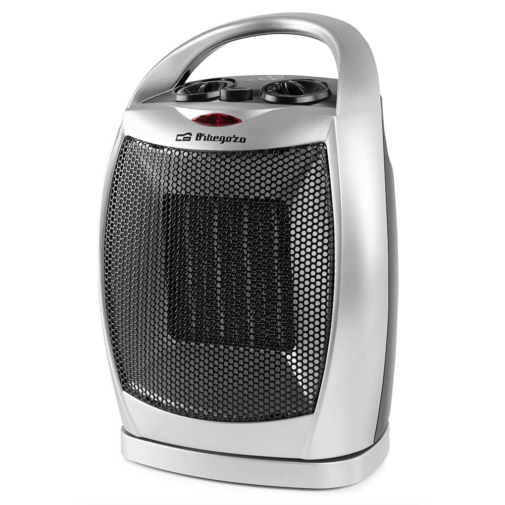 Orbegozo CR 5021 Calefactor Cerámico Oscilante 1500W Silver – Termoventilador PTC con 2 Niveles de Calor (750W/1500W), Modo Aire Fresco, Función Anticongelante, Botón Antivuelco y Asa de Transporte