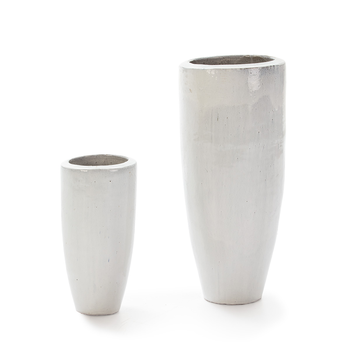 Set 2 maceteros 40x40x80 24x24x50cm gres blanco, de gres gres, color blanco esmaltado blanco, 40x40x80 cm Fijalo