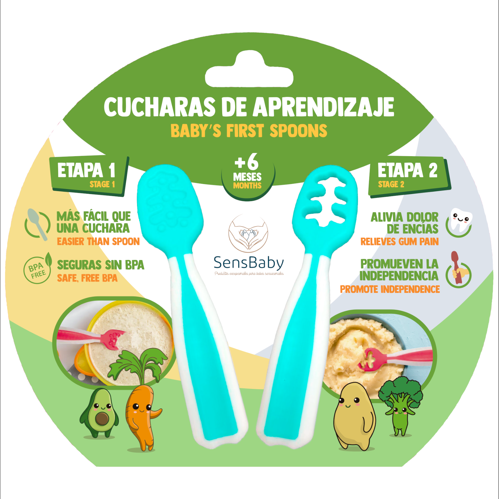 Cuchara Silicona Bebe - Utensilios para la alimentación, Cuchara Bebe, Cubiertos Bebe, Cuchara Bebe Aprendizaje, Cuchara Bebe Silicona, Precucharas Bebe Blw en 2 Etapas, Cucharas Bebe 6 Meses Recomendadas por Nutricionistas, SENSBABY