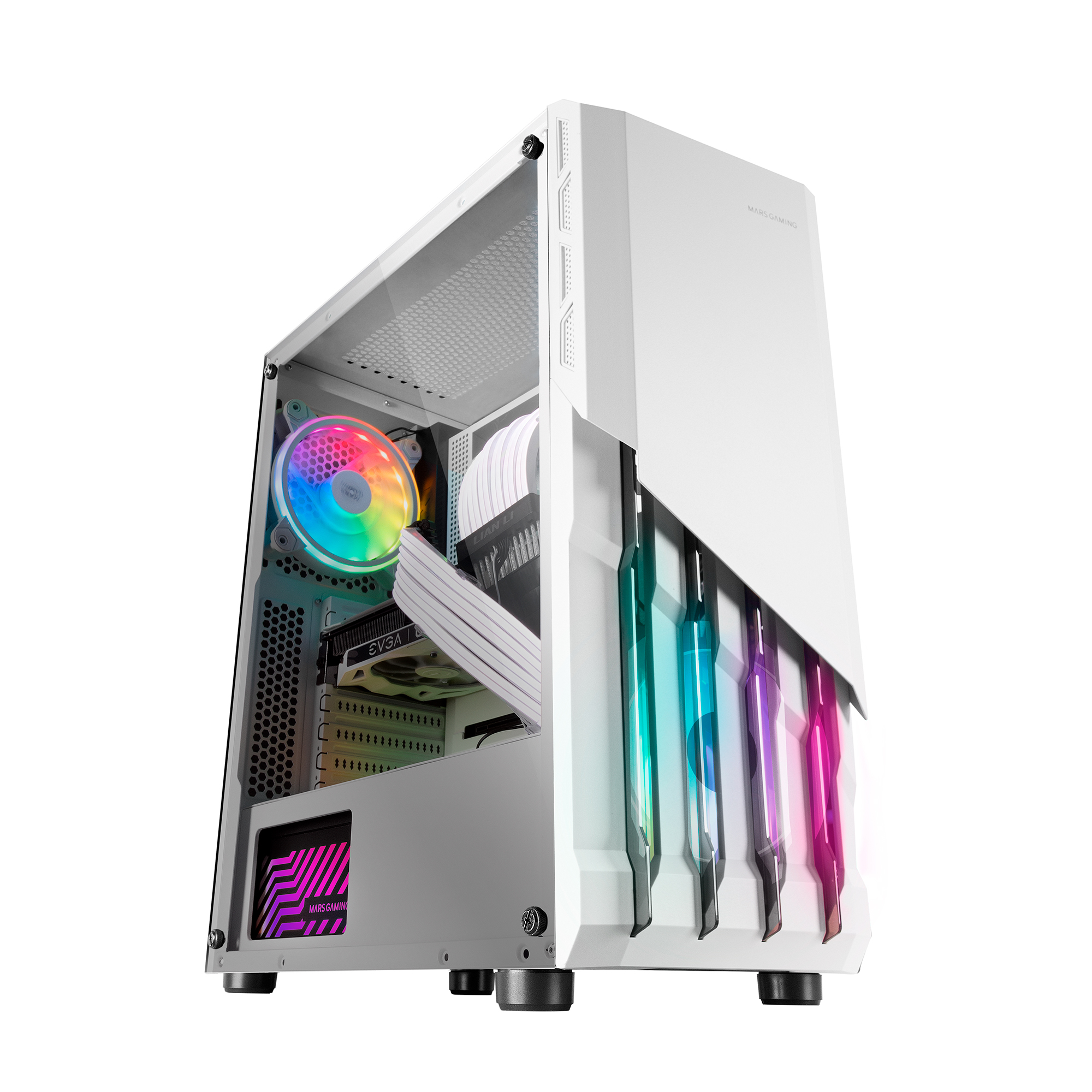 Mars Gaming MC-X2, Caja PC Gaming ATX, Frontal en Acero, 2 Ventiladores FRGB 12cm, Ventana Lateral, Refrigeraciones Líquidas Hasta 240mm, Semitorre Gaming Negro o Blanco
