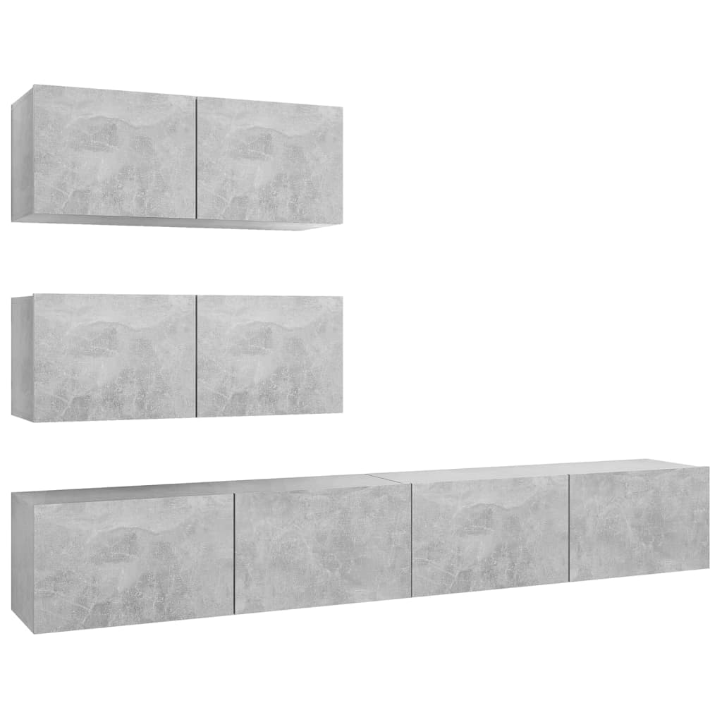 vidaXL Set muebles de salón TV 4 pzas madera ingeniería gris hormigón