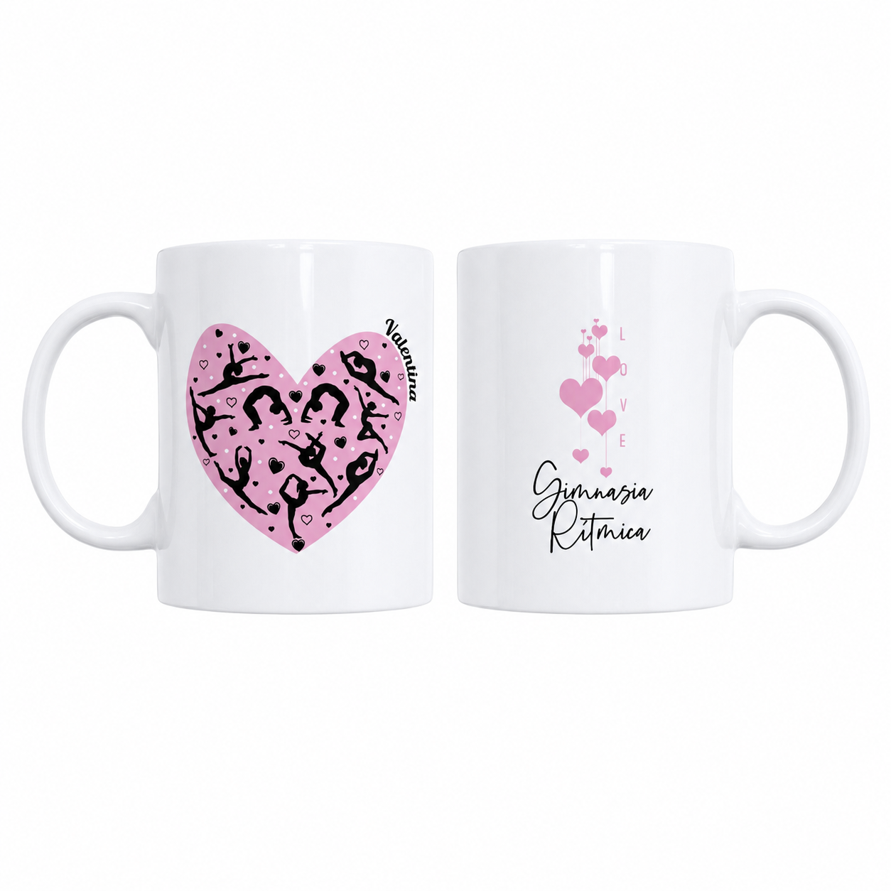 Taza Gimnasia Rítmica Personalizada con Nombre Corazón Gimnastas Love Aro Cinta Mazas Pelota Regalo Niña Deportista 330 ml Enna Blues Designs