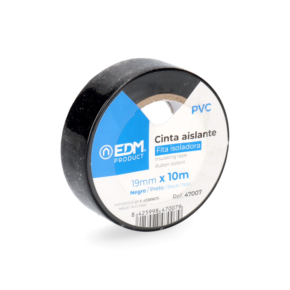 CINTA AISLANTE 10m x 19mm NEGRA EDM CALIDAD "SUPRA