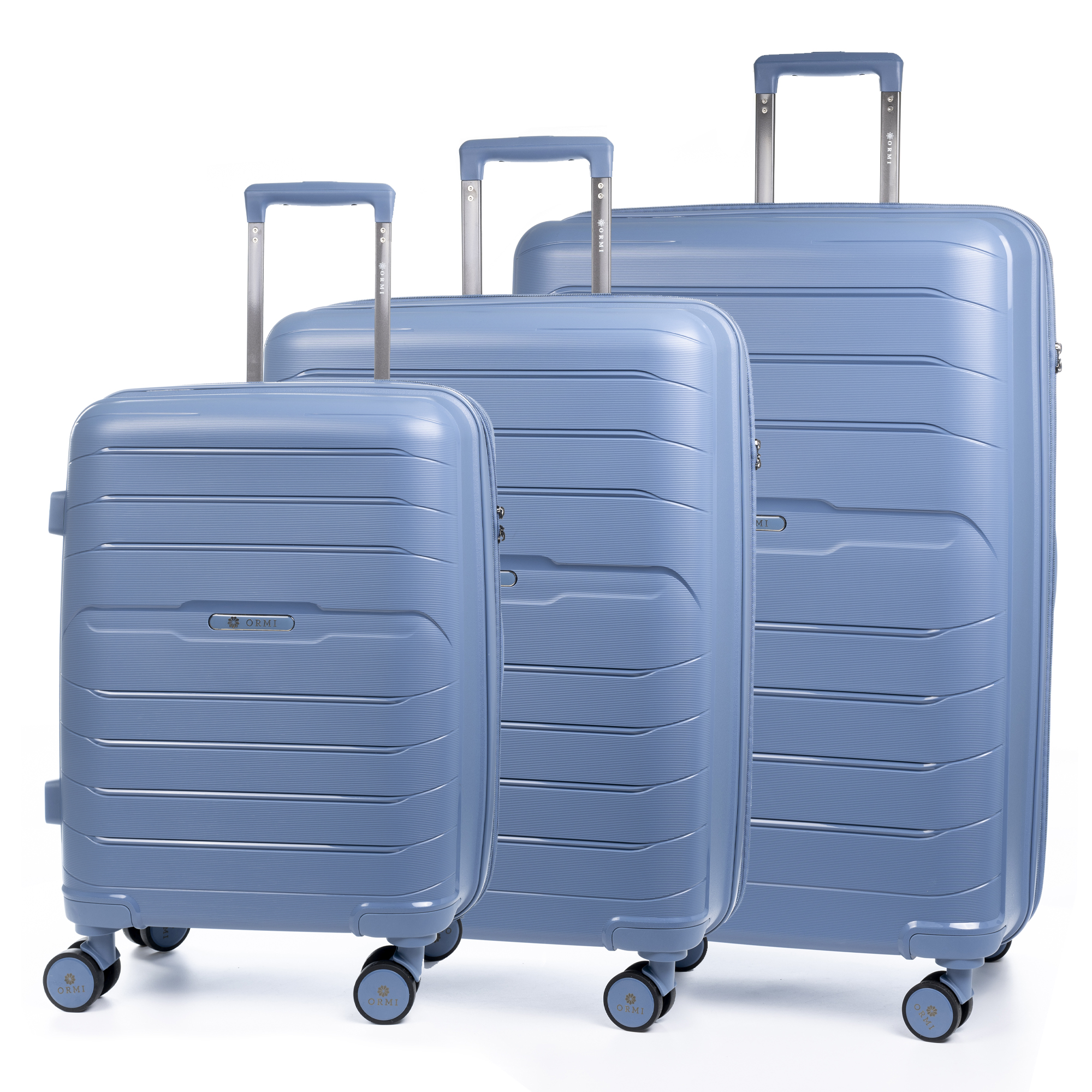 DAM.Juego de 3 maletas Trolley extensibles, en material ligero PP resistente a la rotura. Cerradura TSA numérica, 4 ruedas dobles giratorias 360°. 50x31x77cm