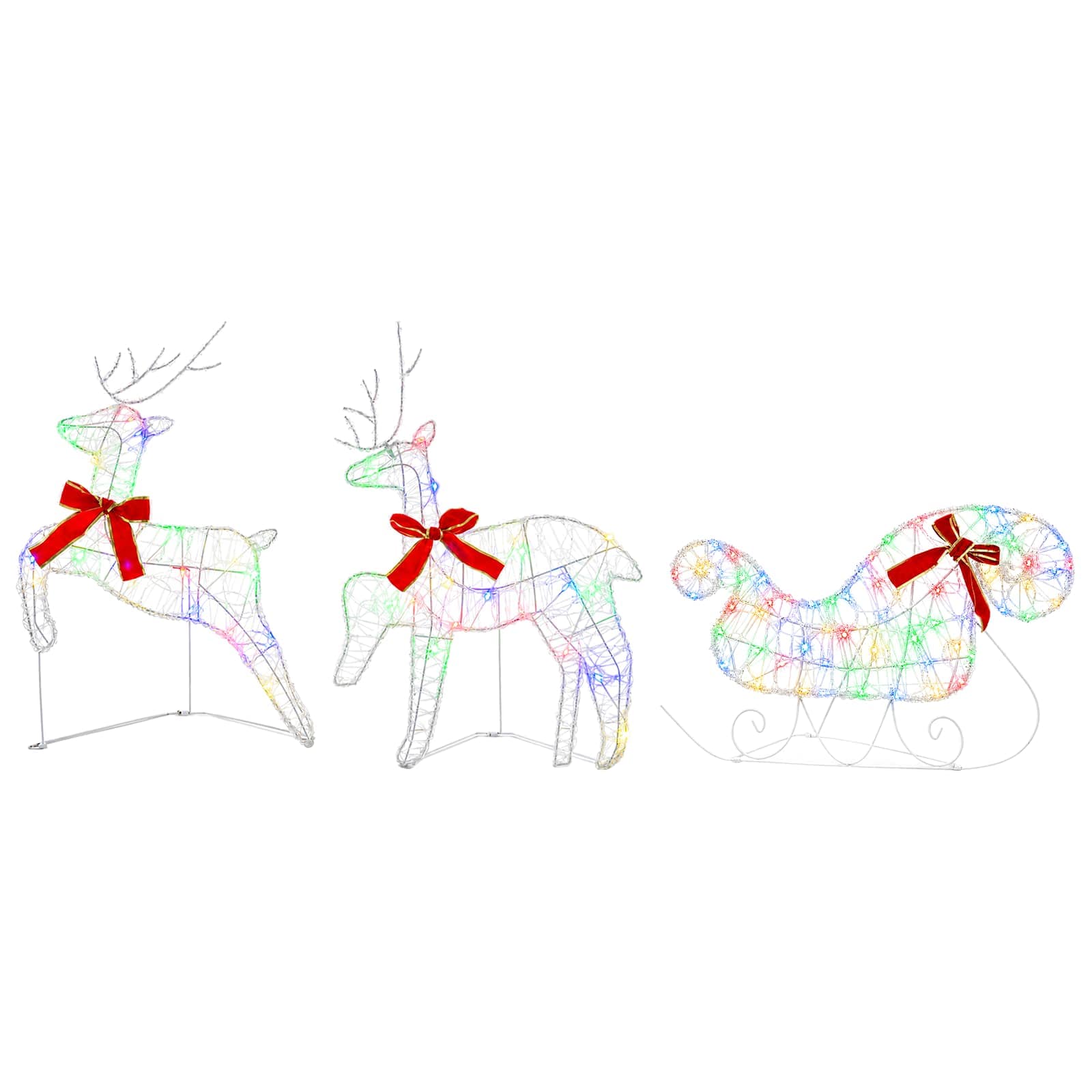 vidaXL Reno de Navidad con trineo 3 uds. 60 LED Multicolor 150 x 19 x 65 cm