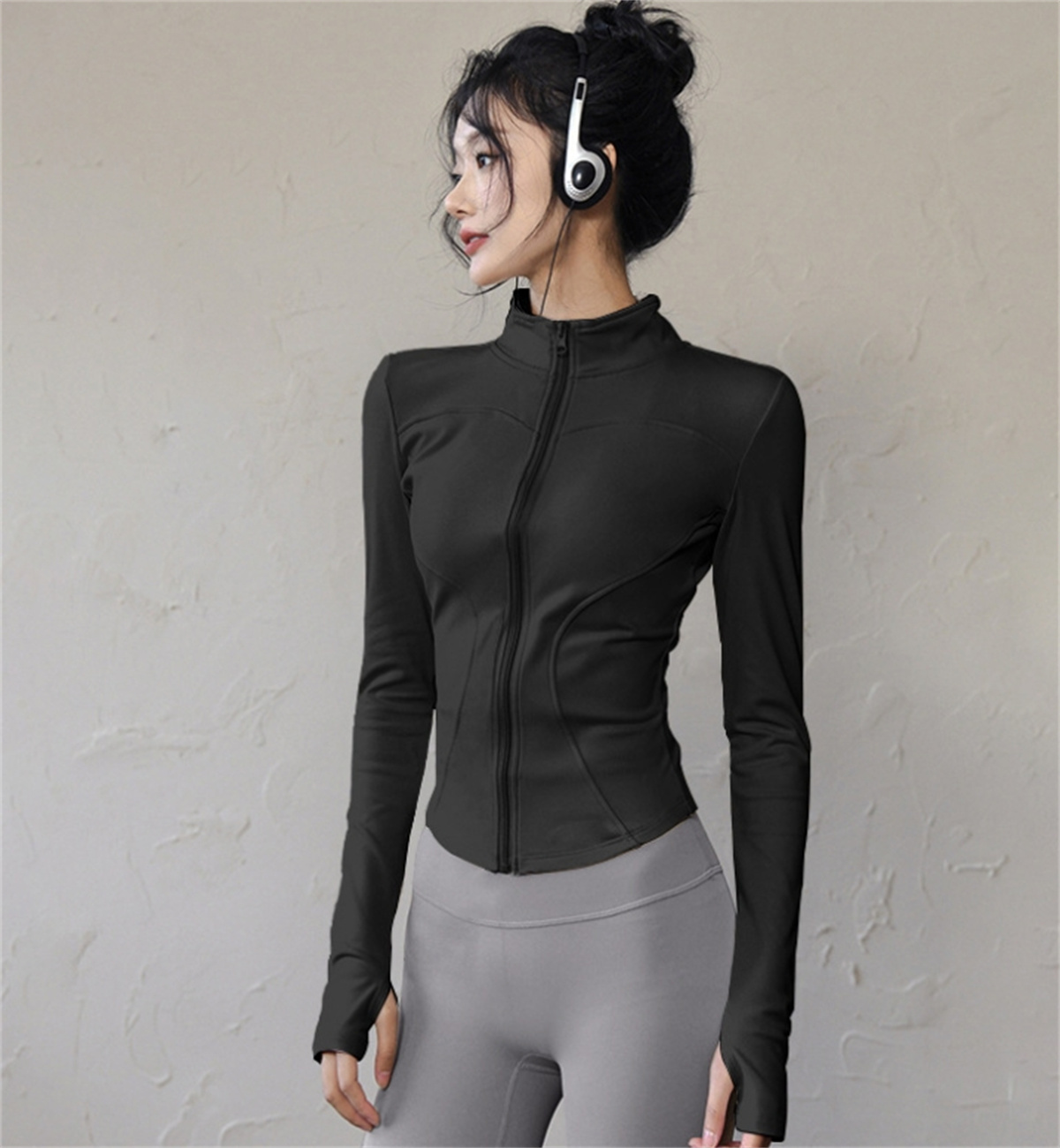 TK Chaqueta Deportiva De Cierre De Cremallera Para Mujer Manga Larga Fitness Running Yoga Secado Rápido Top Sólido Casual