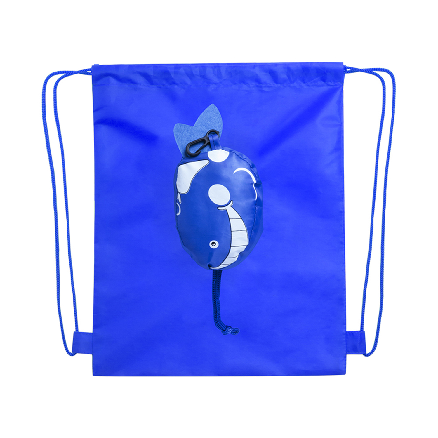 DAM. Mochila de cuerdas Kissa plegable para niño, en poliéster 190T. Plegado de pequeño tamaño en forma de ballena. 26,5x2x32,5 cm.