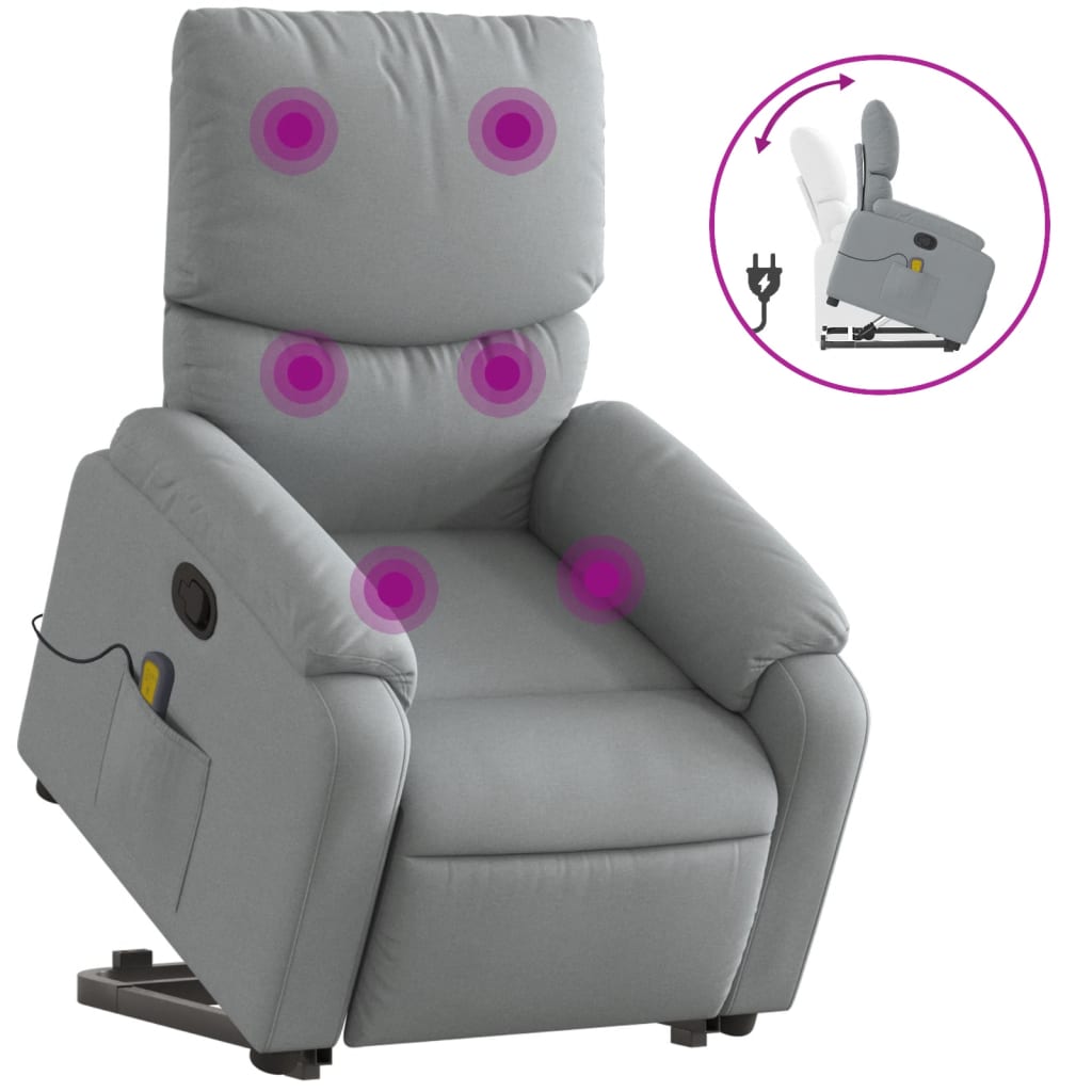 Vidaxl Sillón Reclinable de Masaje Elevable Tela Gris Claro
