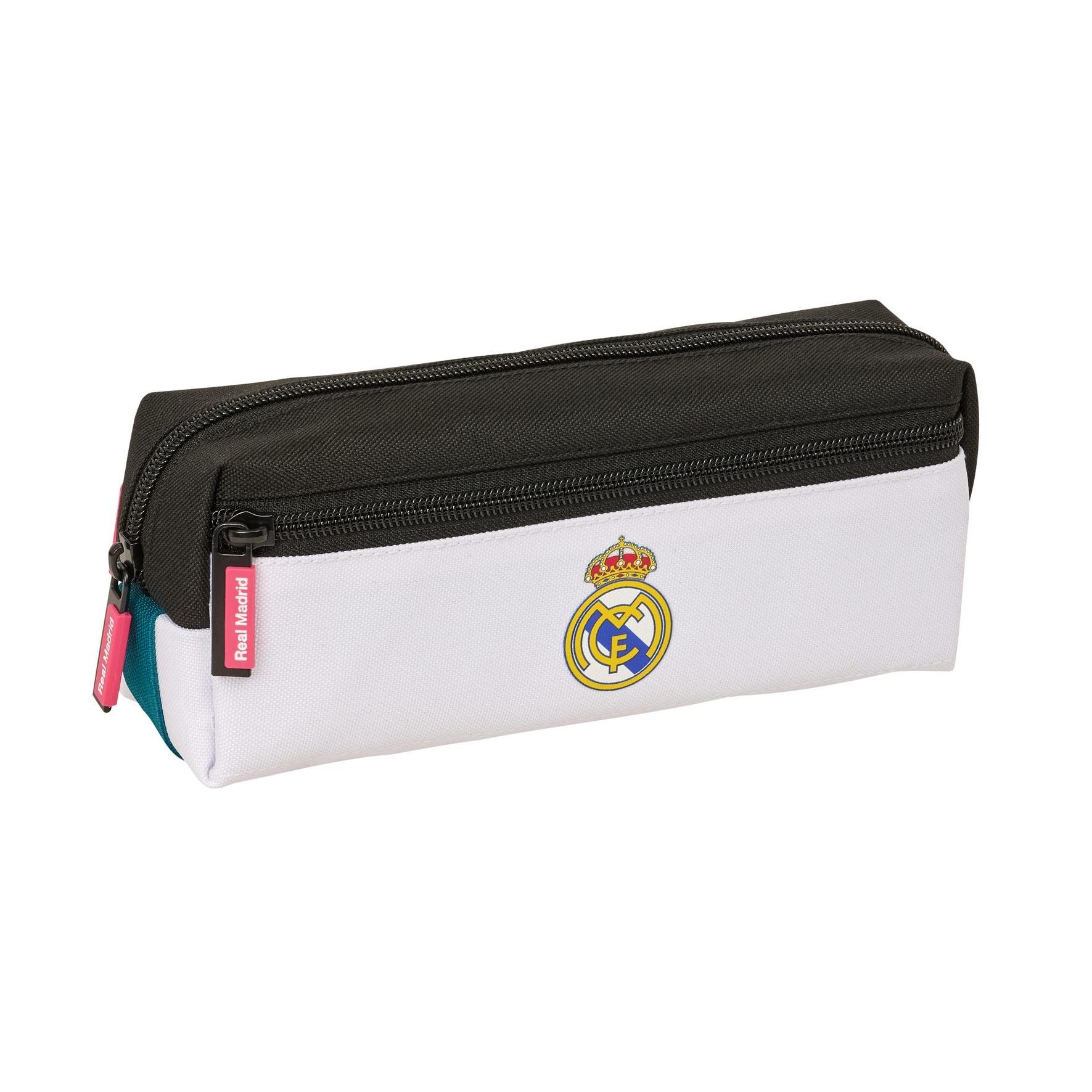 SAFTA | Estuche Portatodo Triple Real Madrid Equipación 26/27 para Niño y Adolescente, 3 Compartimentos con Cremallera y Goma Elástica para Carpeta o Cuaderno, Talla Única, Vuelta al Cole, Colegio