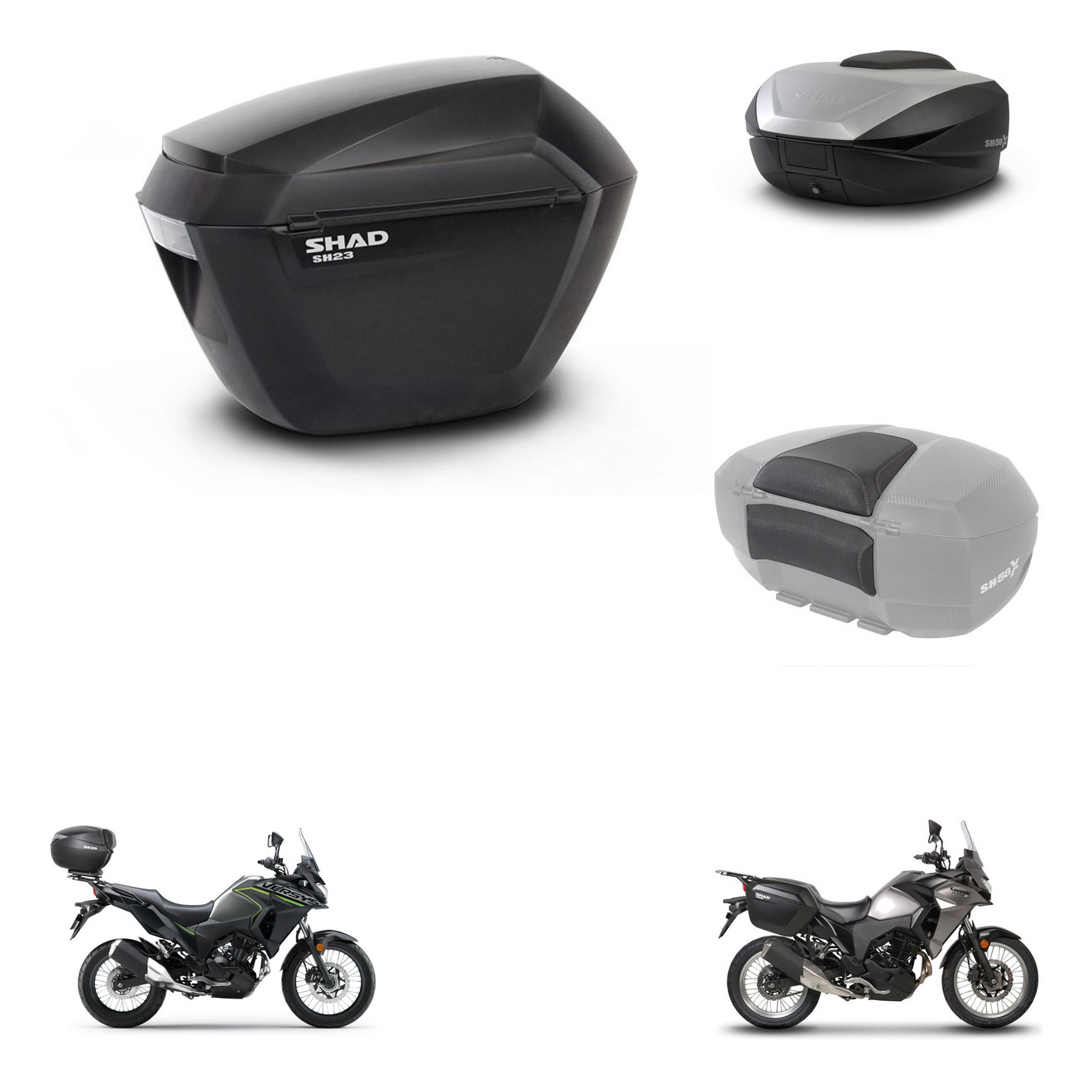 Baul Trasero + Maletas Laterales + Respaldo De Pasajero + Herraje 3P + Herraje Montaje Sh23 Sh59x Alu KIT-263747