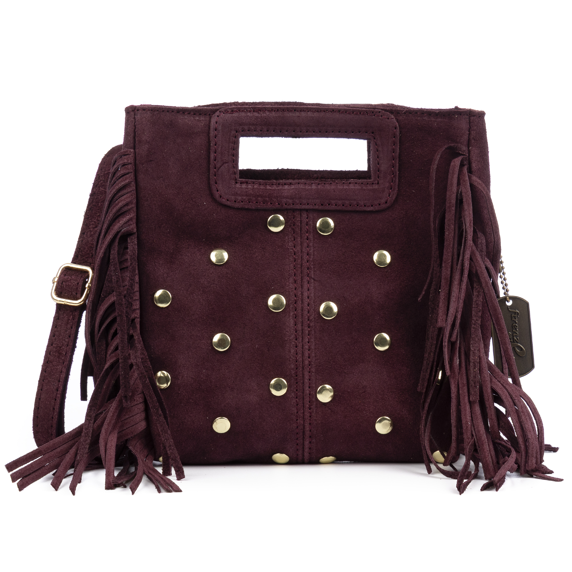 FIRENZE ARTEGIANI Barbata bolso bandolera mujer. Piel auténtica Gamuza con tachuelas decorativas.