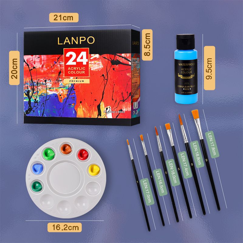 Pintura acrílica en set de 12, 24 o 36 colores (12ml) – Kit para pintura manual, DIY, resistente al agua – Presentación en caja