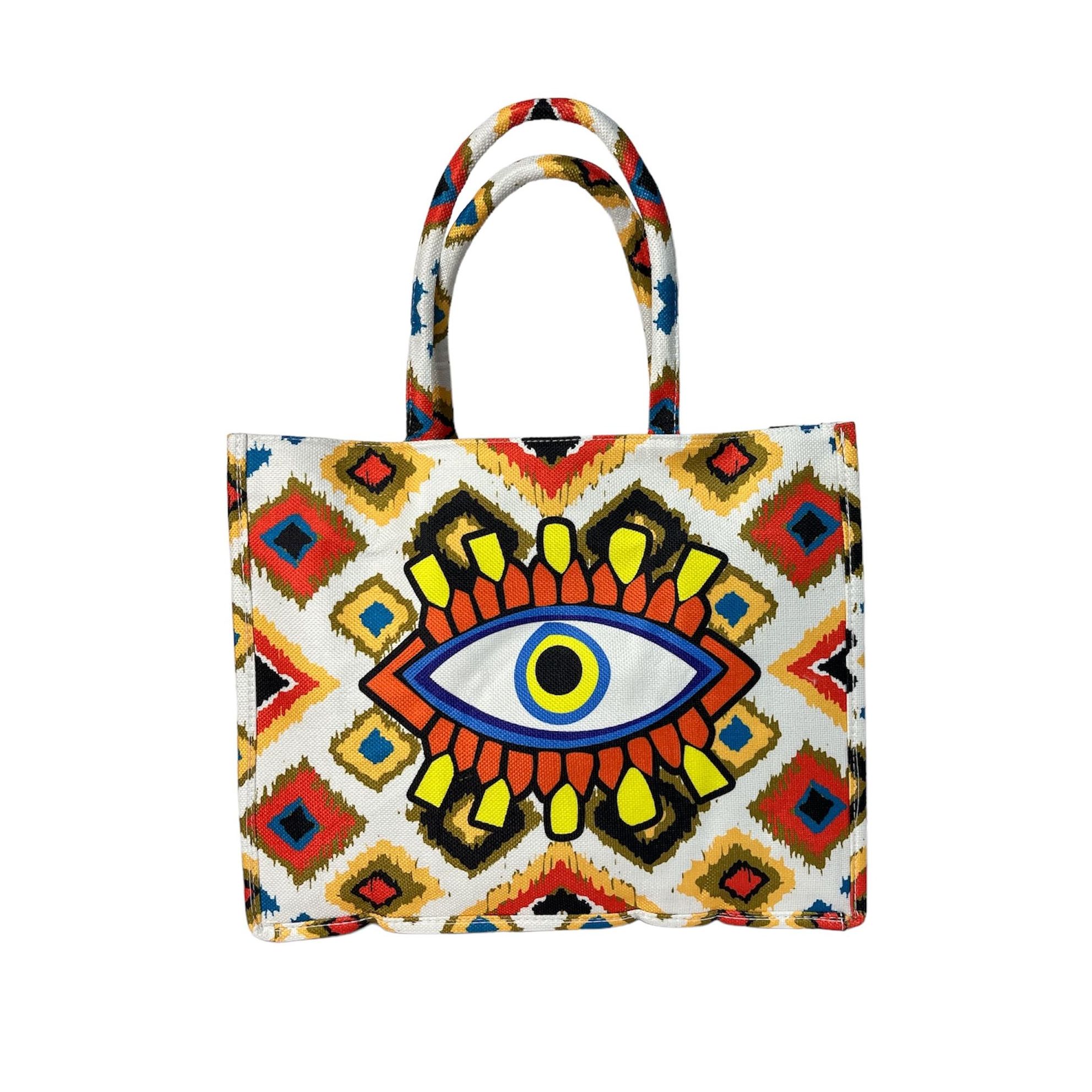 MEJORADA Bolso de Tote para Mujer con Patrón de “ojos″ y Cierre de Cremallera
