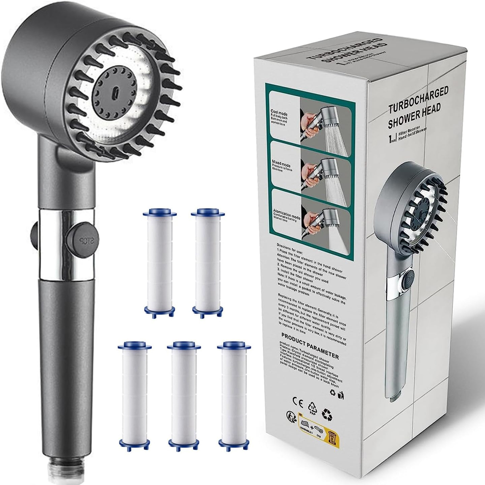 Om Home Alcachofa de ducha multifuncional de alta presión, 3 modos, ducha de mano de alta presión, ahorro de agua, alcachofa de ducha con aumento de presión, ducha de masaje para adultos y niños (5 elementos filtrantes)