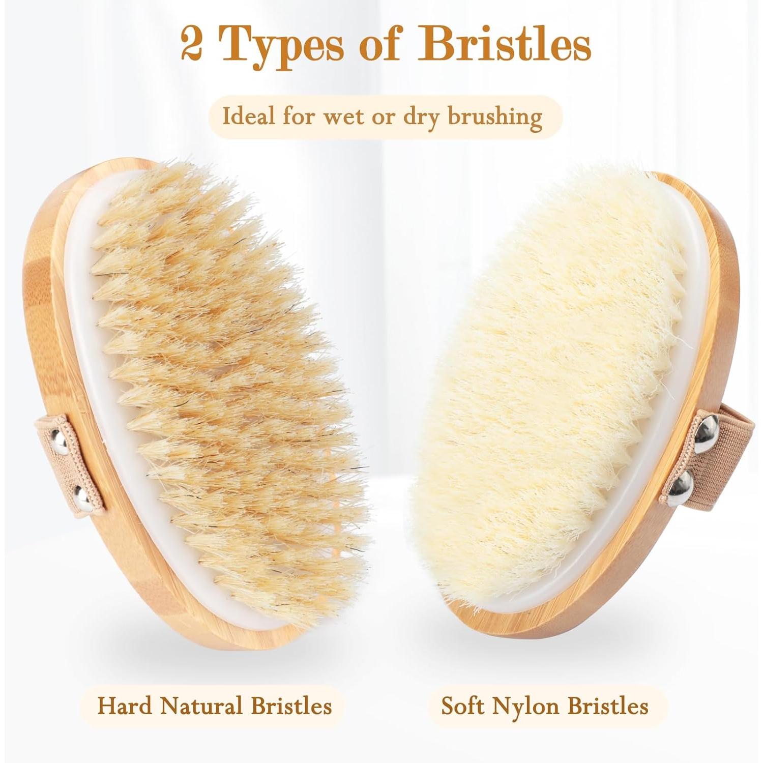 TK Juego de cepillos exfoliantes para el cuerpo con cepillado en seco y cerdas naturales suaves y rígidas, elimina la celulitis, mejora la circulación y el drenaje linfático f