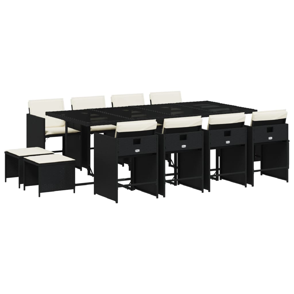 vidaXL Set comedor de jardín con cojines 13 pzas ratán sintético negro