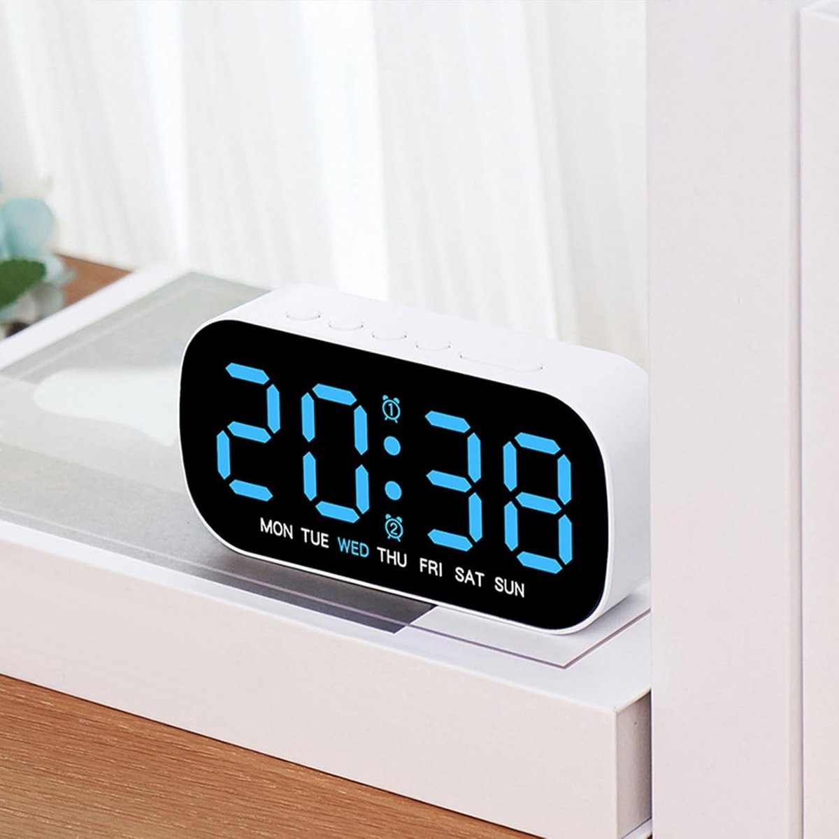 Reloj despertador - Reloj despertador digital - Reloj LED - Reloj despertador LED - Lámpara de noche - Lámpara de mesita de noche - Reloj de escritorio - Con 5 niveles de brillo - Con doble alarma - Con indicador de temperatura - Para dormitorio - Para ni