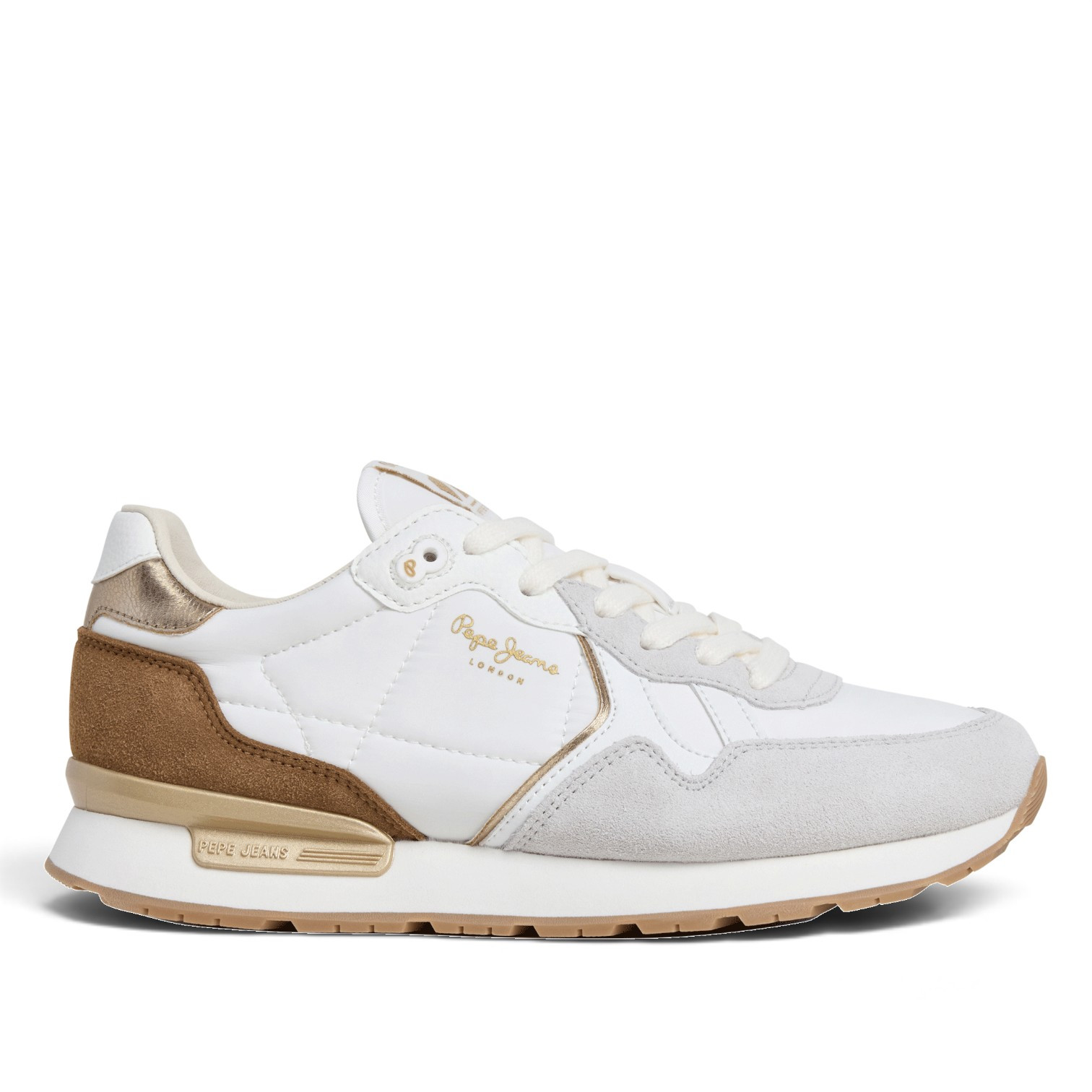Zapatillas Pepe Jeans Brit de mujer blancas con ante y detalles dorados