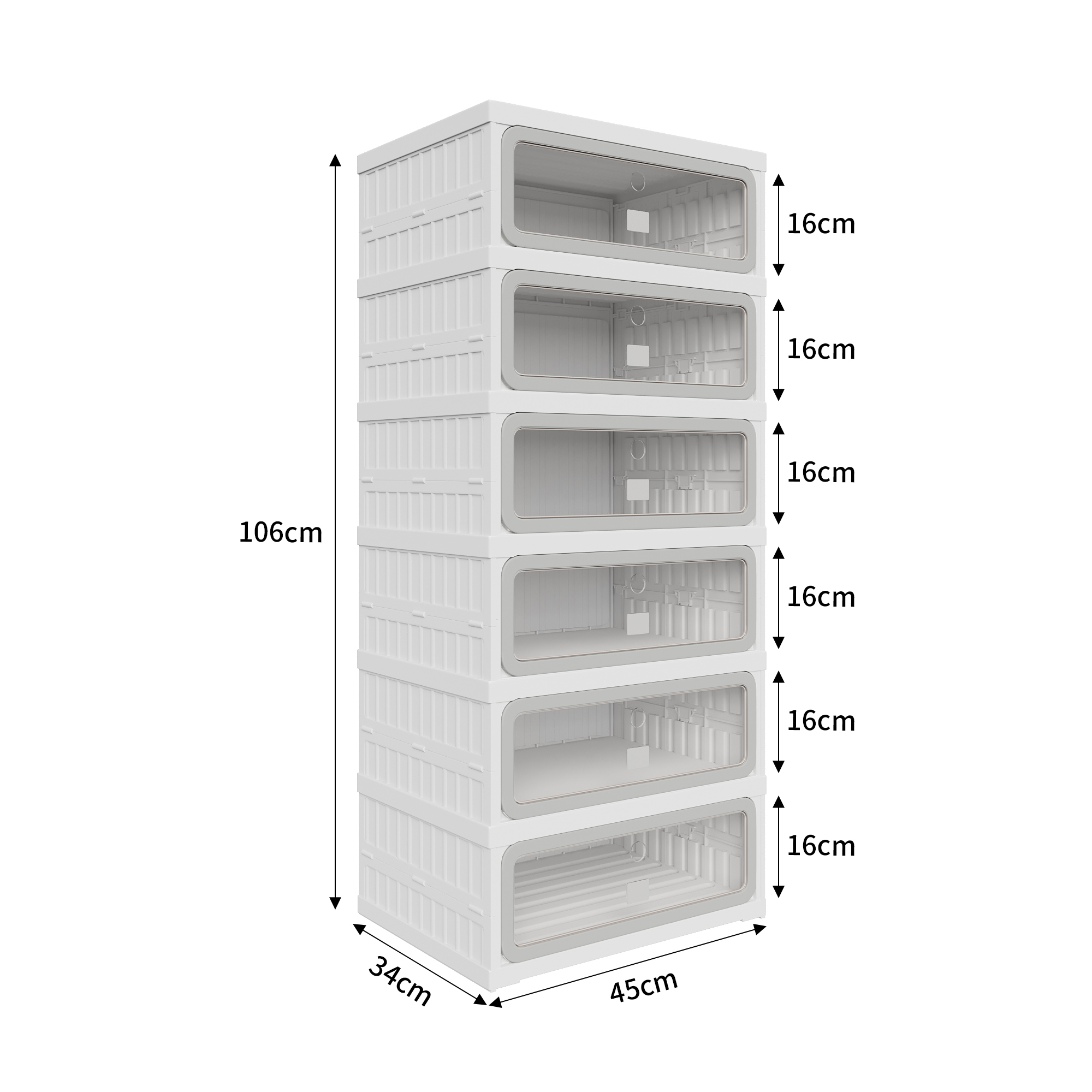 Superaly, Gabinete del Zapatero plegable Blanco 45 x 34 x 106 cm, Plástico con puertas transparentes y 6 compartimentos, Zapatero independiente para pasillo, dormitorio, apartamento, Mueble de almacenamiento de calzado de gran capacidad