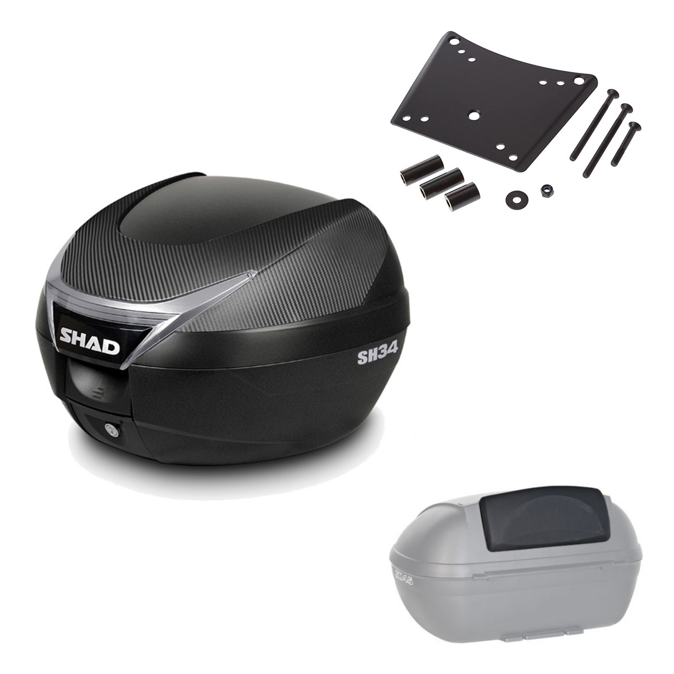 Baul Trasero + Herraje Montaje + Respaldo De Pasajero Sh34 Carbon KIT-184830