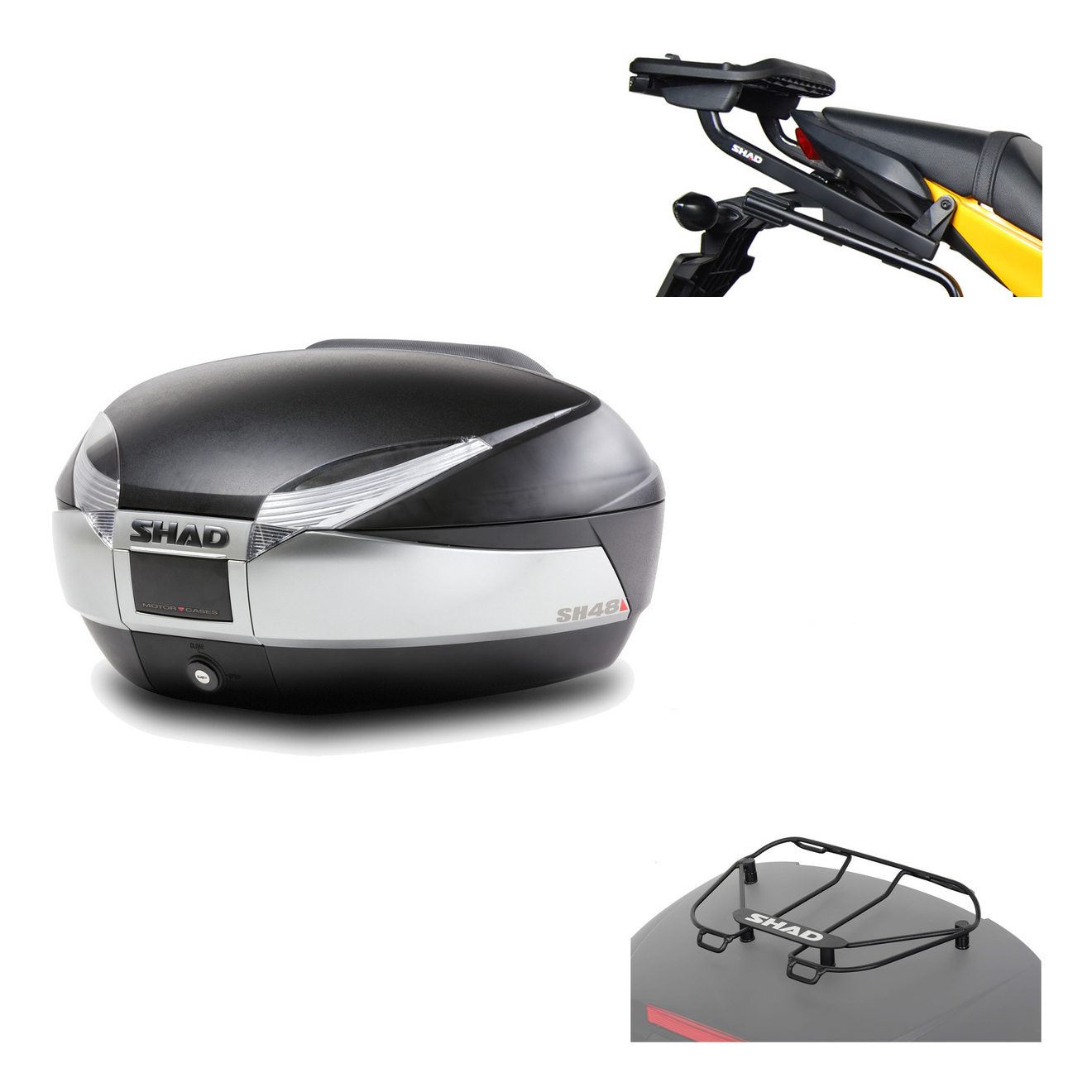 Baul Trasero + Herraje Montaje + Parrilla Portabultos Sh48 Titanium Premium KIT-186003