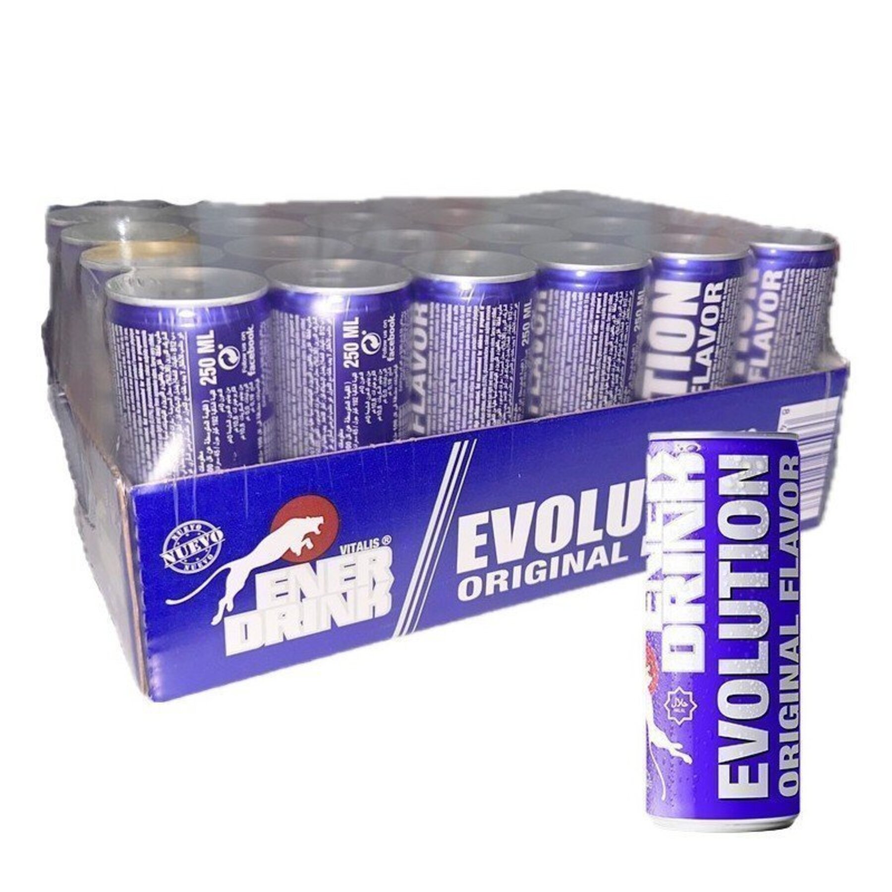 Enerdrink - Bebida energética Evolution Original sabor original con cafeína y vitaminas B, 250 ml, pack de 24 latas (6 L)