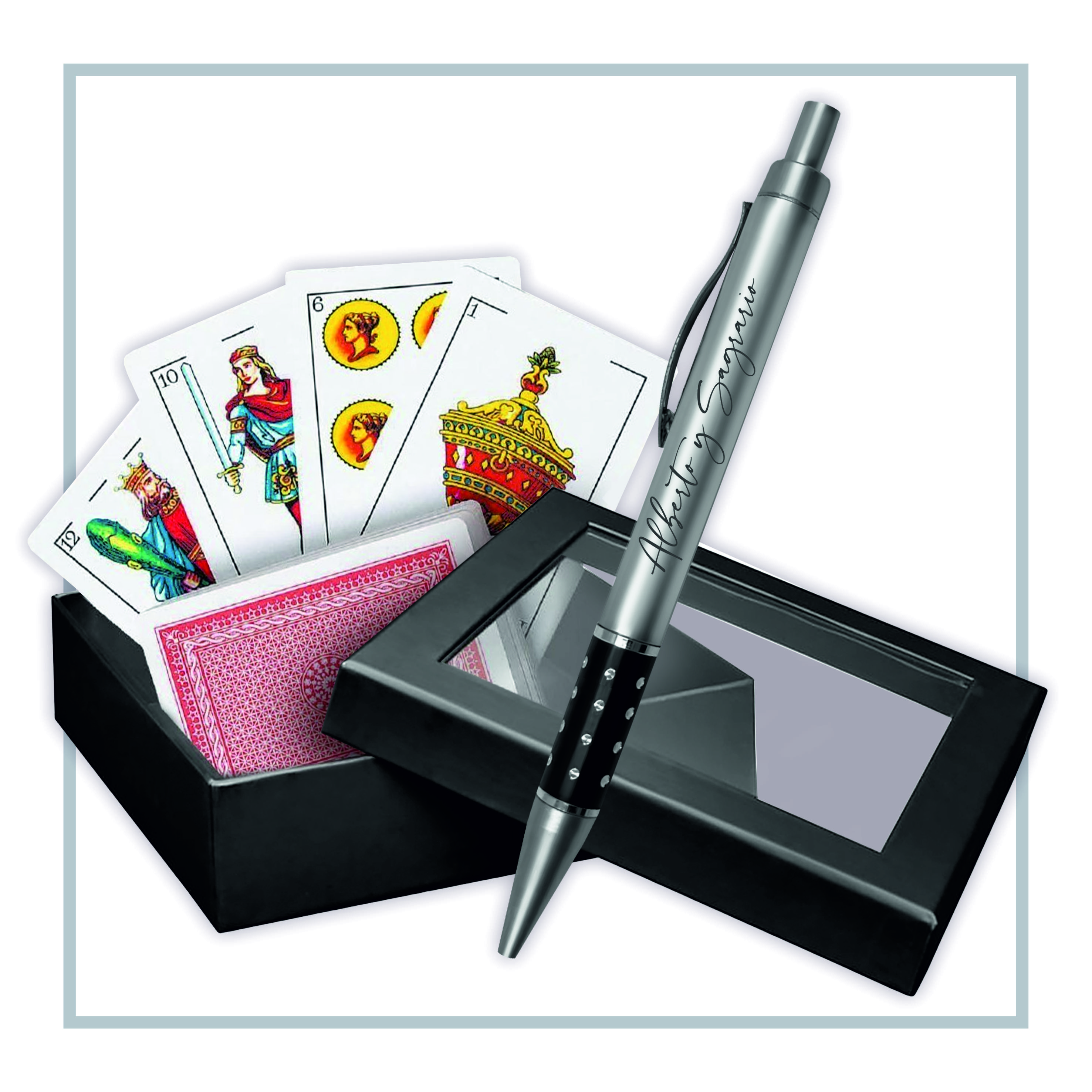 RegaloVip.es - Pack de 6 a 50, set baraja y bolígrafo, naipes españoles, regalos para bodas invitados originales, detalles bautizo para invitados, recordatorios de boda para invitados, baraja española