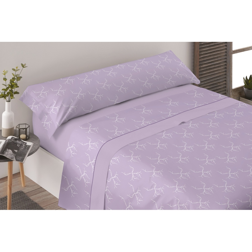 CARPE DIEM Juego de Sábanas ORNAMENTA Lila 100% Microfibra | Encimera + Bajera Ajustable + Funda de Almohada | Cama 90, 105, 135, 150 y 150 cm con 2 Almohadas