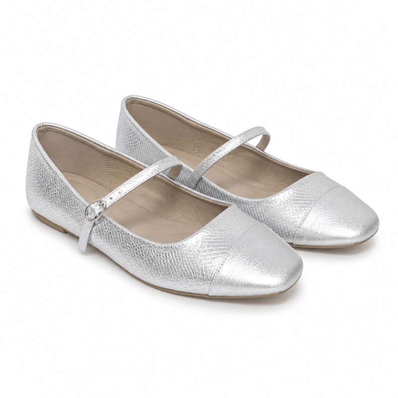 Bailarina Merceditas Para Mujer, Color Plateado. Montevita Romaza 105316