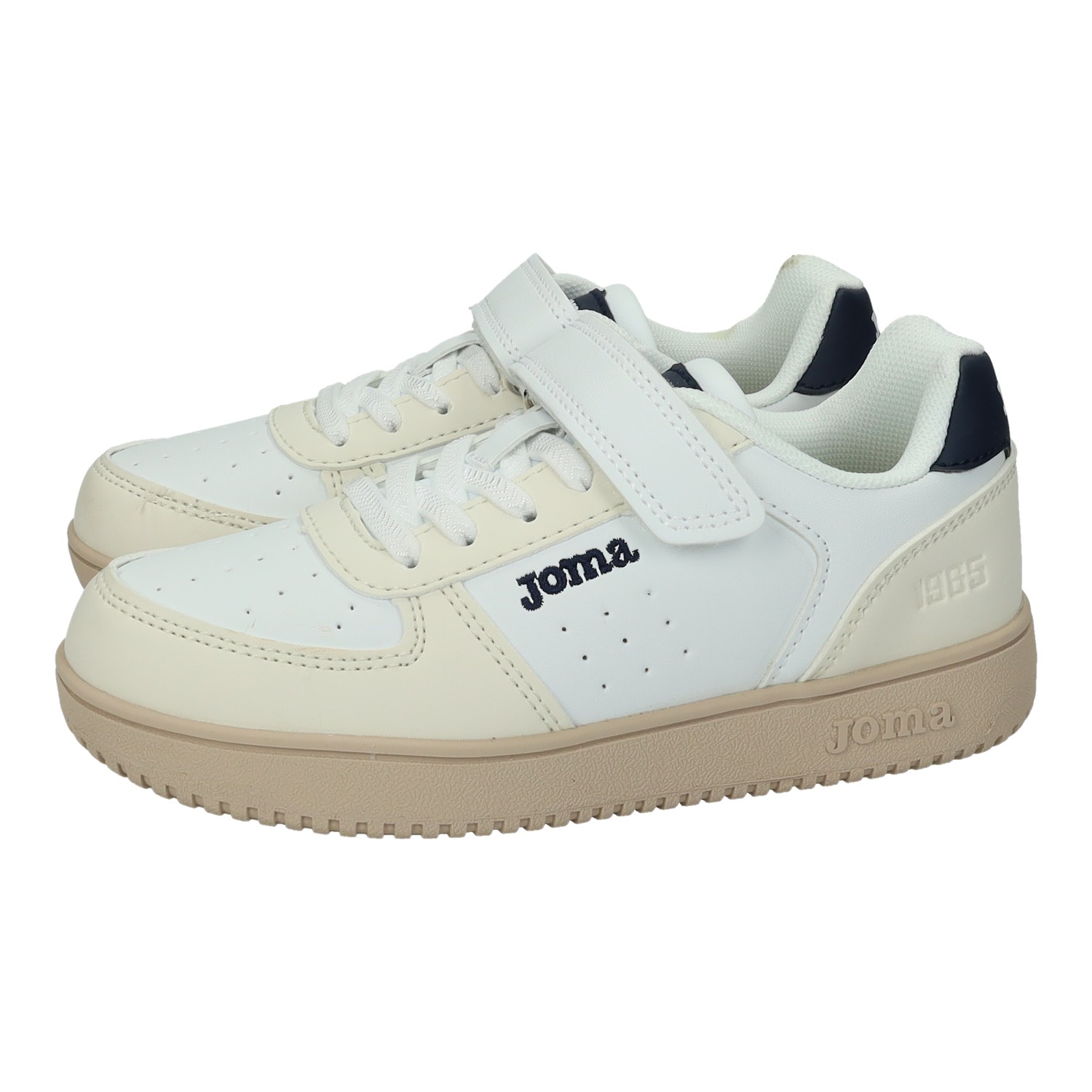 Zapatillas marca JOMA para niño en color blanco-marino. Zapatillas casual para niño Joma Pipe con cierre adhesivo, diseño blanco y azul marino