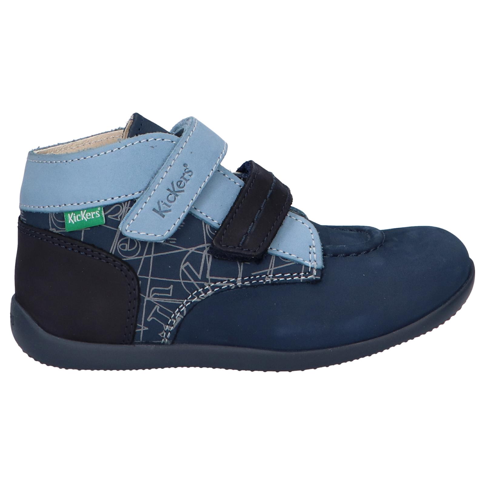 Kickers Children's Boots 860096-10 BONKRO-2 102 MARINE, ankle boy boots made of leather with a cushioned insole, non-slip sole, and flexible design for autumn/winter, perfect for active kids needing comfort and support.