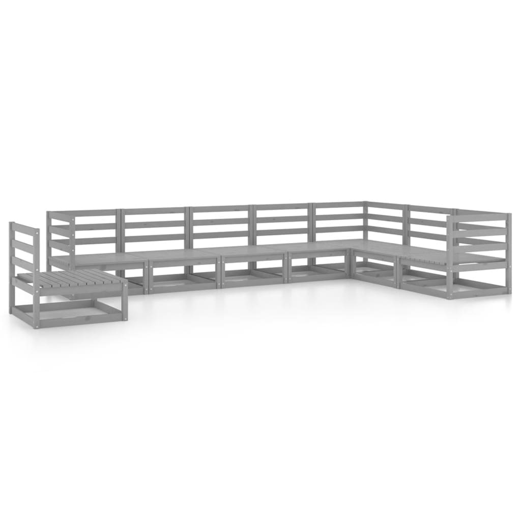 vidaXL Muebles de jardín 8 piezas gris madera de pino maciza