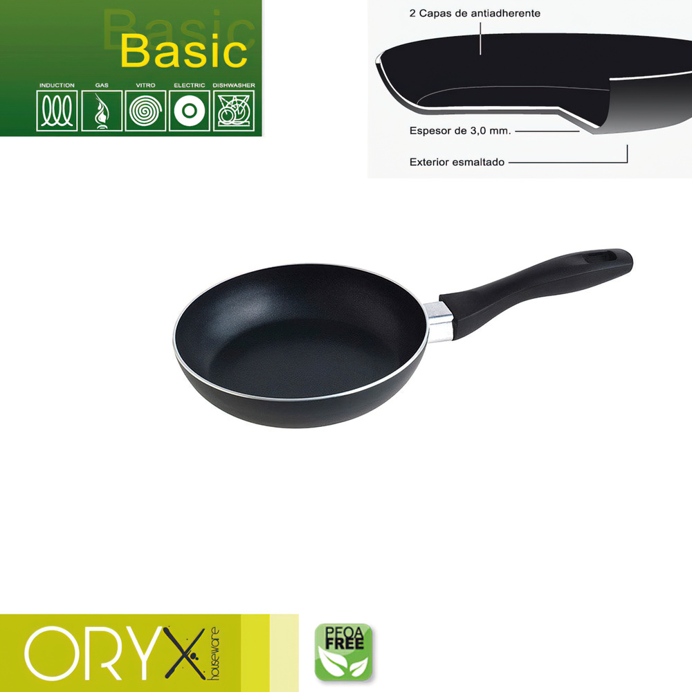 ORYX Sartén de Aluminio Antiadherente Basic 3 mm de Espesor | Sartén UniversaI Apta para Inducción, Gas y Vitro | Doble Capa Antiadherente Libre de PFOA | Resistente y Ligera | Medidas Ø 18, 20, 22, 24, 26, 28 y 30 cm
