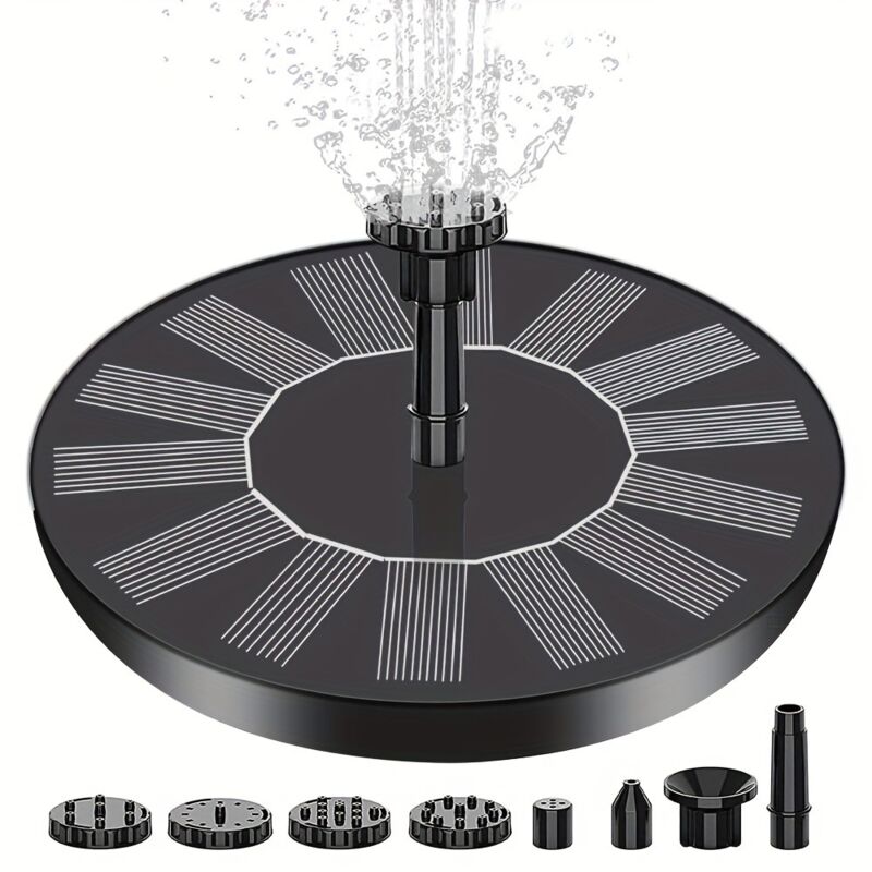 CA Fuente solar, bomba de fuente solar para baño de pájaros, fuente solar de 1,5 W con 6 boquillas y soporte, fuente solar para baño de pájaros para exteriores, acuarios, jardines, estanques y piscinas.