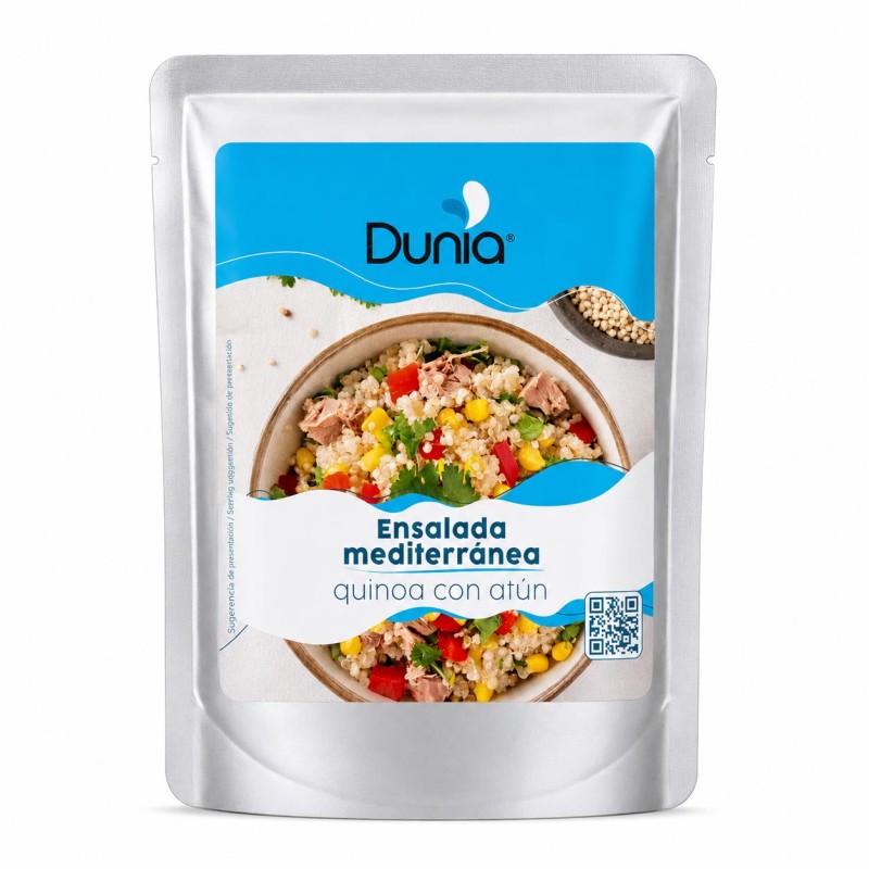 Dunia - Ensalada mediterránea de quinoa con atún, sobre de 200 g listo para comer sin refrigeración, rico en proteínas y fuente de fibra