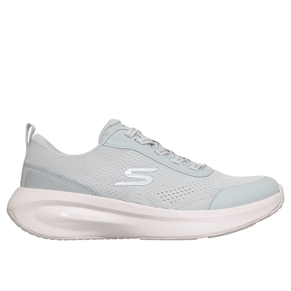 Cómoda  Cómoda y práctica zapatilla vegana mujer Skechers SKECHERS PLUSH FOAM en suave tejido gris con refuerzos y ajuste cordones. Plantilla Memory Foam amortiguadora Altura Tacón bajo (3-5 cm) Referencia 150572-GTPK