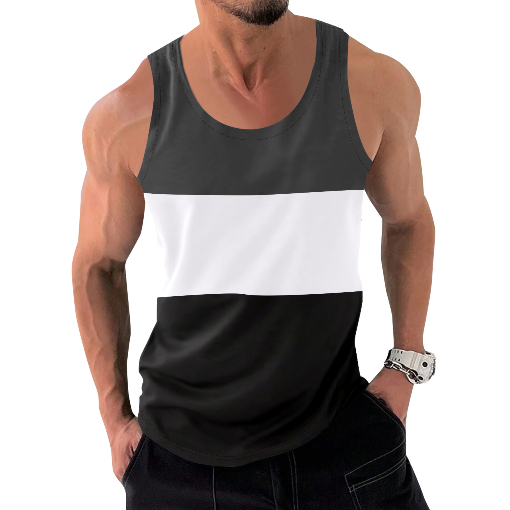 TK Chaleco de verano para hombre, informal, deportivo, de moda, para fitness, para correr, con bloques de color, sin mangas