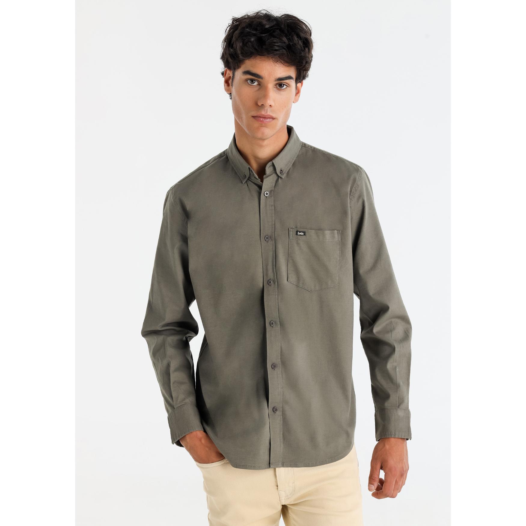 Camisa de Manga Larga Oxford con Algodón y Spandex para Hombre - Lois Jeans