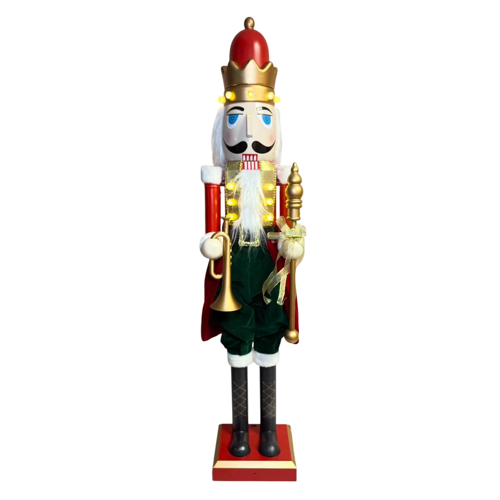 Gran Soldado Cascanueces Musical con Luz y Movimiento 122 cm - Adorno Gigante de Navidad con Sensor de Voz, Movimiento y Luz, Sonido "Jingle Bells" y Doble Alimentación - Gerimport