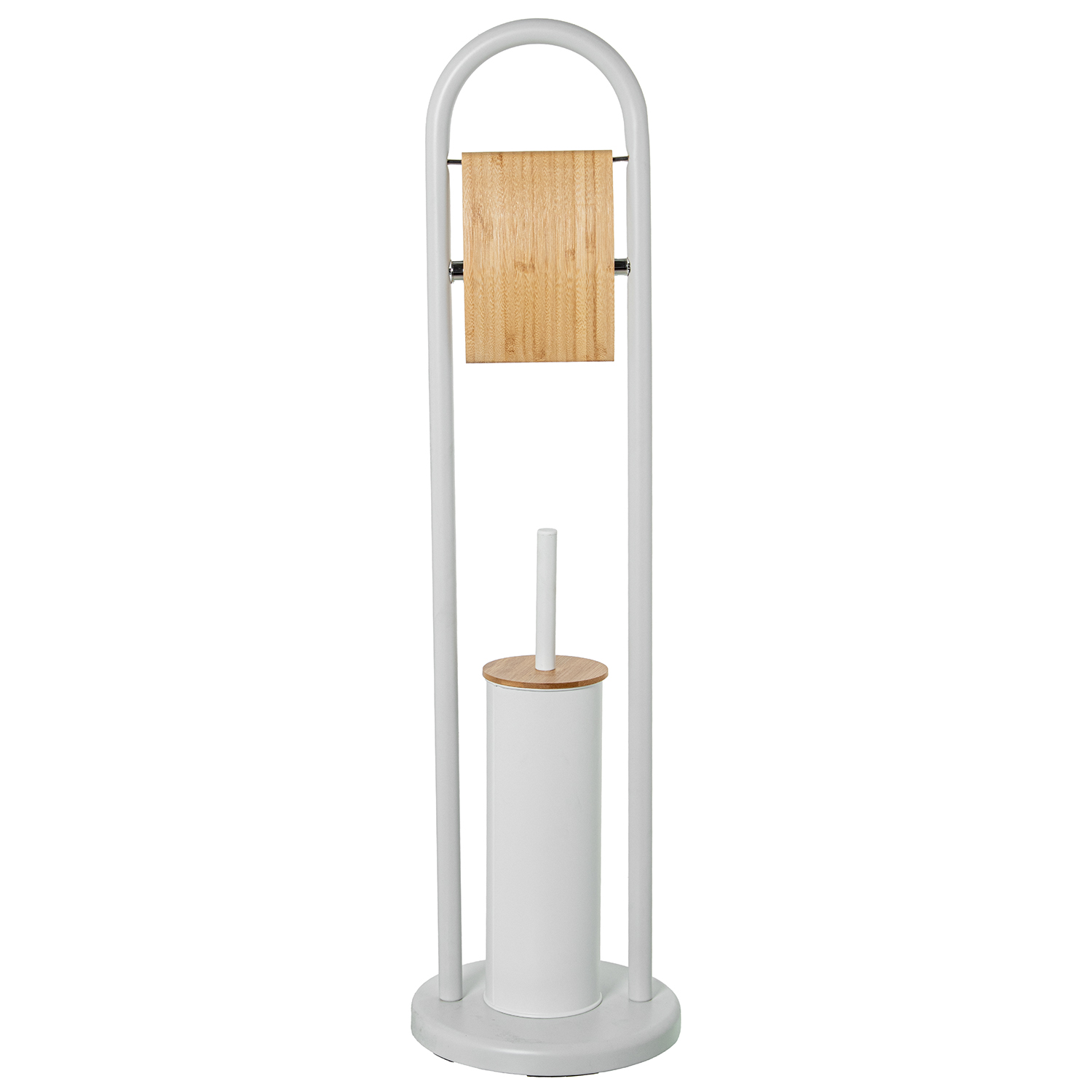 Soporte rollo con escobillero metal blanco 22x80cm